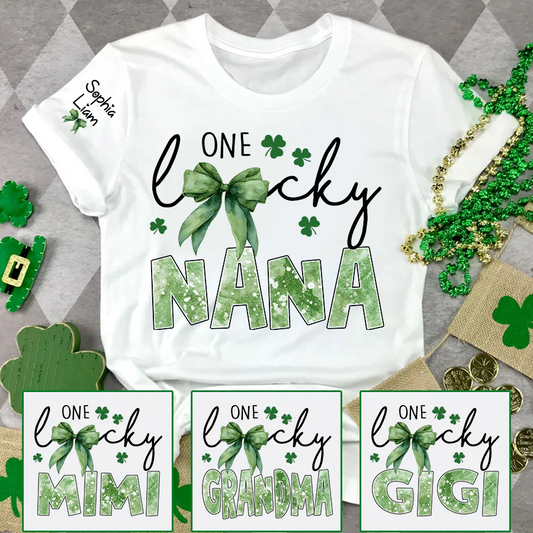 One Lucky Nana Shirt for St Patrick’s Day, Personalized Grandma Shamrock Clover T Shirt with Kids Names - Unisex T-shirt