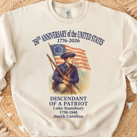 Personalized 250 Years of America Shirt, Custom Name Descendant of a Patriot, Patriotic 1776–2026 Tee